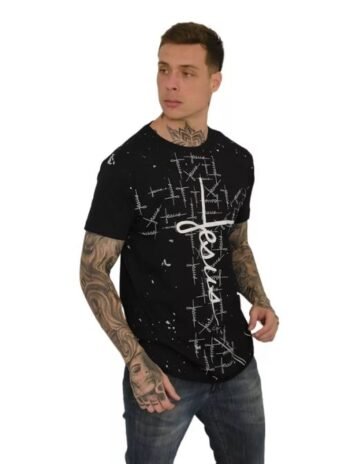 Camiseta Masculina Manga Curta Estampa Jesus