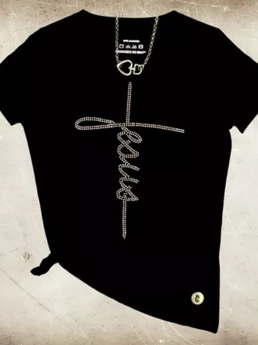 Camiseta T-shirt Baby Look Jesus Com Strass