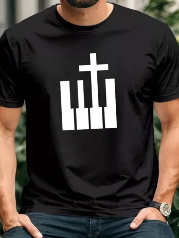 Camiseta Moda Evangélica Piano Cruz – Instrumento – Piano