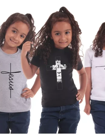 Kit 3 Camisetas Camisas Cristã Infantil Unissex Algodão