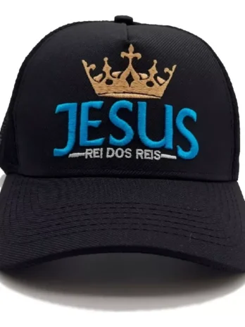 Boné Jesus Rei Dos Reis Bordado Trucker Tela Original