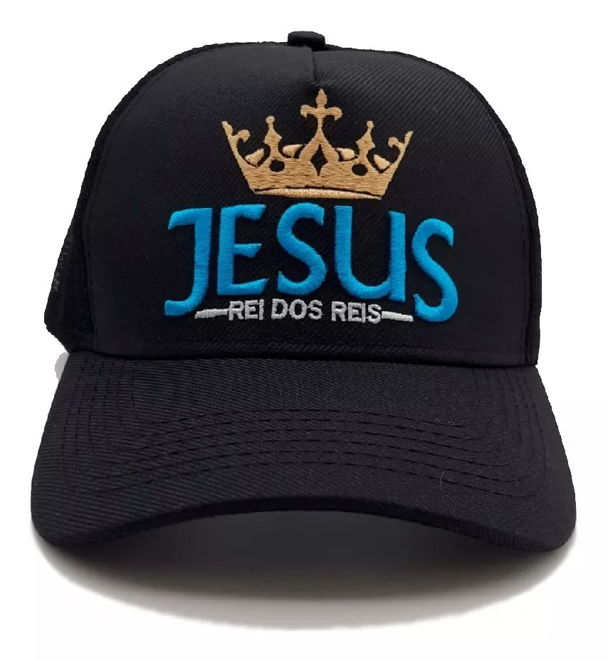 Boné Jesus Rei Dos Reis Bordado Trucker Tela Original