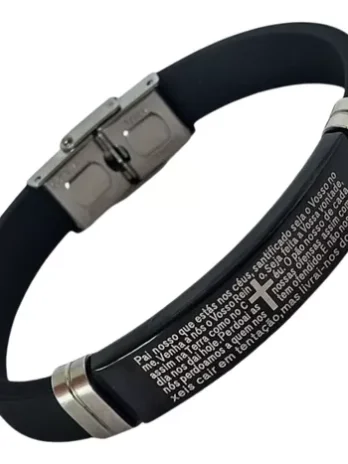 Pulseira Masculina Pai Nosso Aço Preta Bracelete Premium